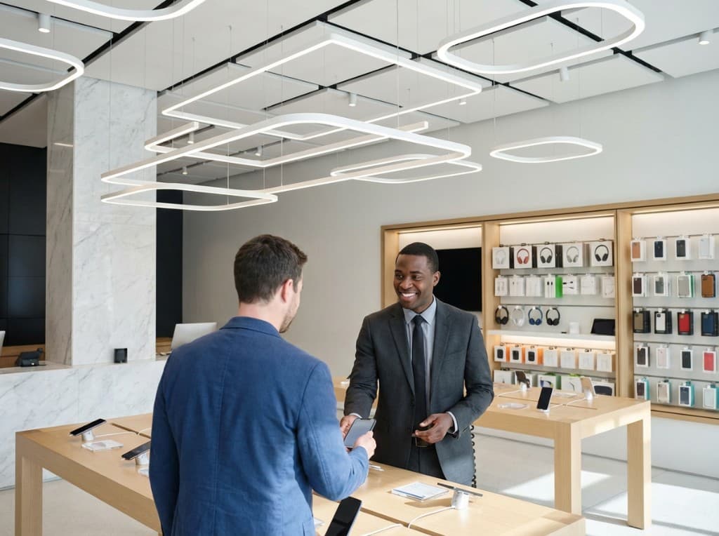 Conseiller E-GO présentant un smartphone à un client